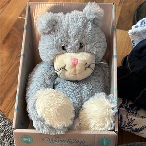 Heatable Warm & Cozy Gray and Cream Plush Cat